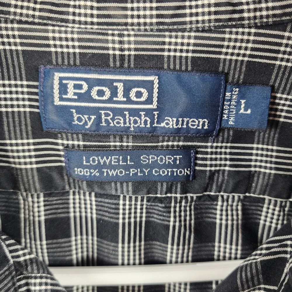 Polo Ralph Lauren Lowell Sport‎ Shirt Large Regular Black White Plaid Cotton LS